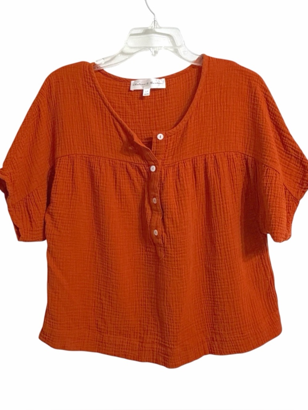 Chelsea & Theodore Double Gauze Boho Top Womens S Rust Oversize Coastal Relaxed